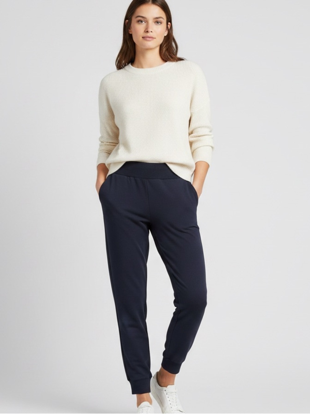 LOFT Navy Jogger Pants Elastic Waistband Pockets Size S